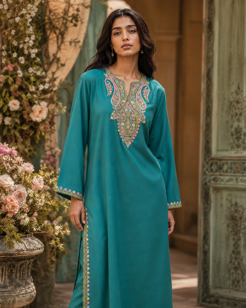 Teal Aari Cotton Co-ord Set