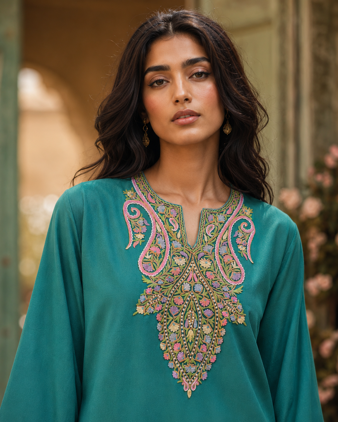 Teal Aari Cotton Co-ord Set