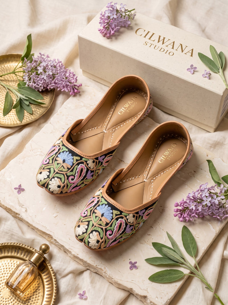 Black Multi Floral Aari Jutti — product detail