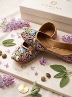 Black Multi Floral Aari Jutti