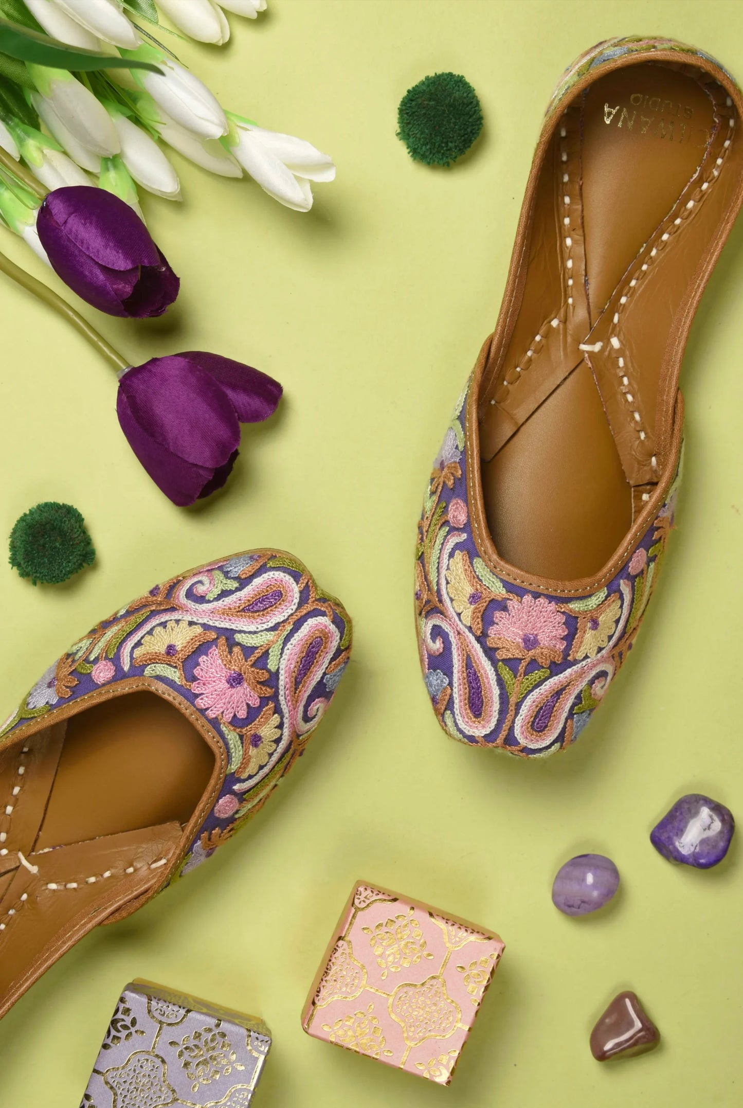 Purple Multi Almond Aari Jutti