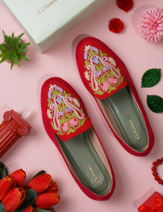 Red Multi  Almond Aari Shoes