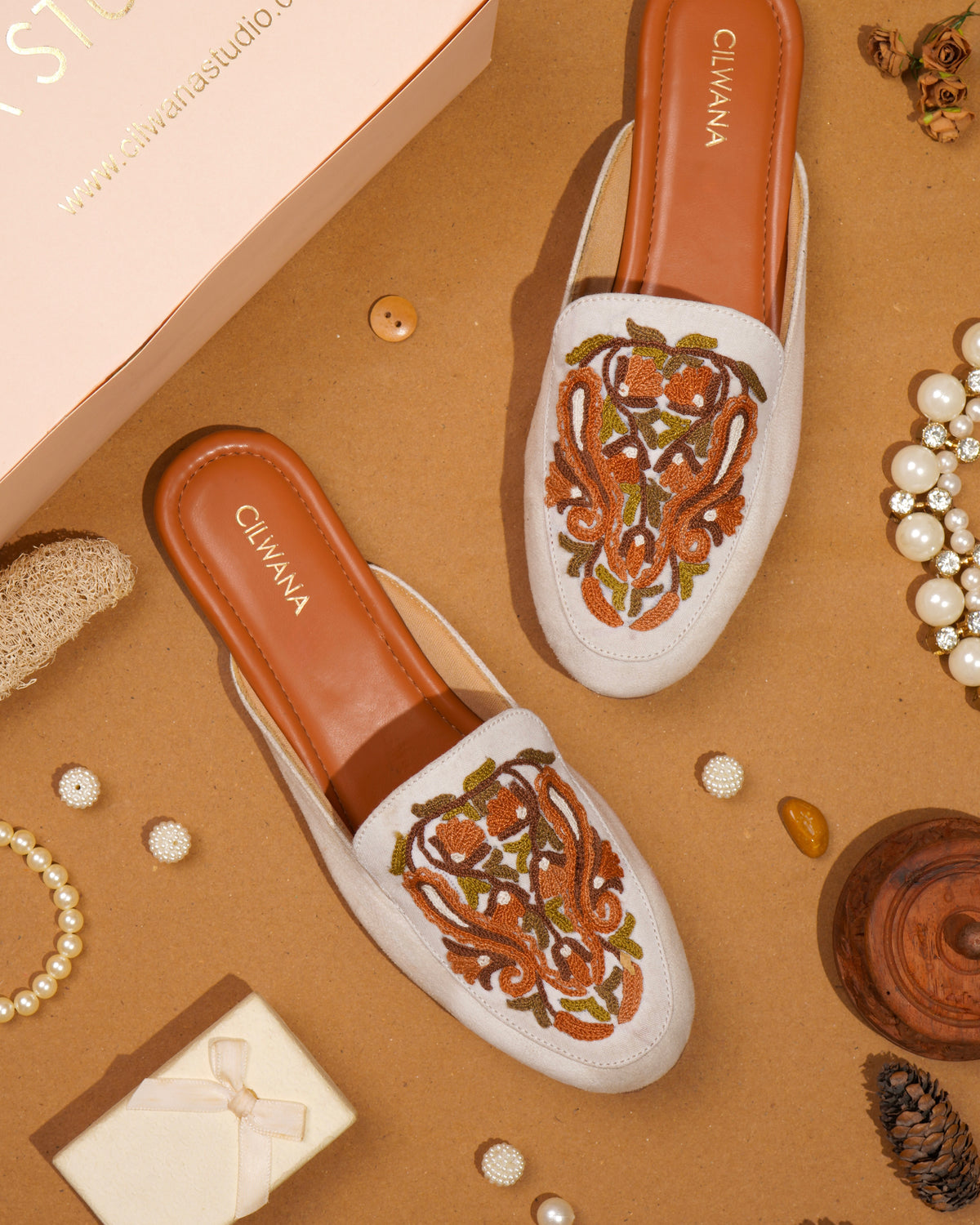 White Autumn Almond Aari Mules