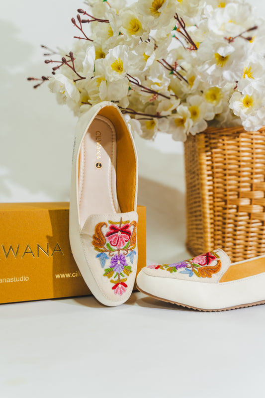 White Multi Floral Aari Shoes