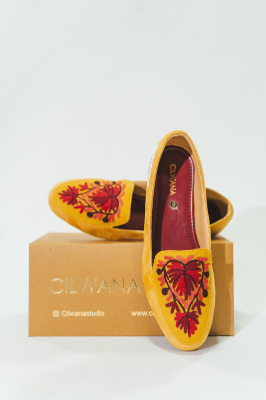 Yellow and Maroon Aari Shoes