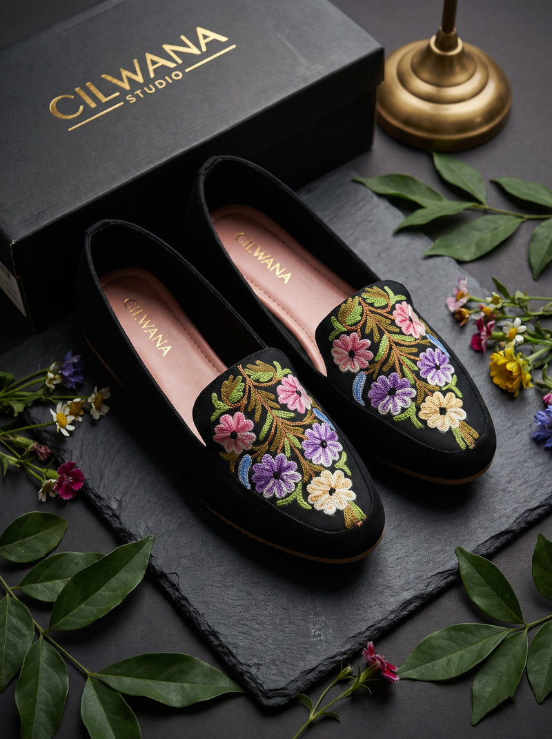 Black Floral Aari Shoes — product detail