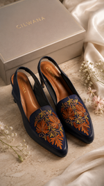 Navy Blue Autumn Chinar Aari Heel