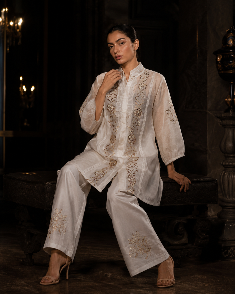 Ivory Mukaish Organza Co-ord Set