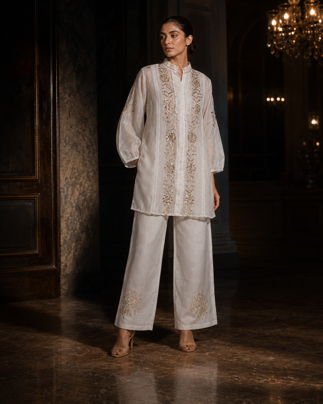 Ivory Mukaish Organza Co-ord Set