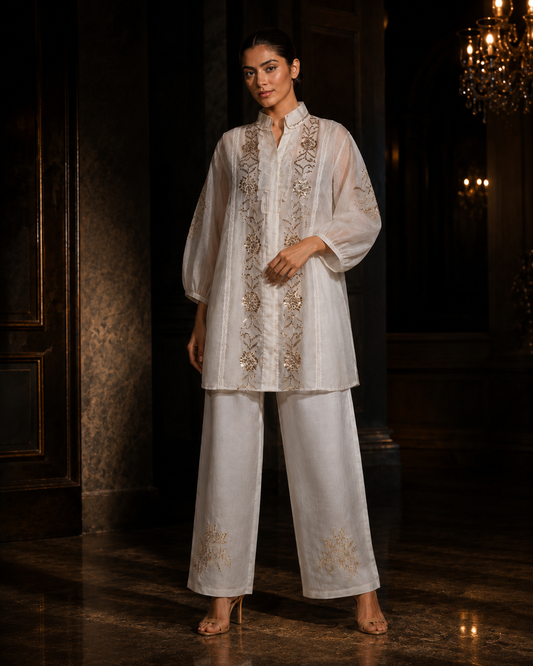 Ivory Mukaish Organza Co-ord Set