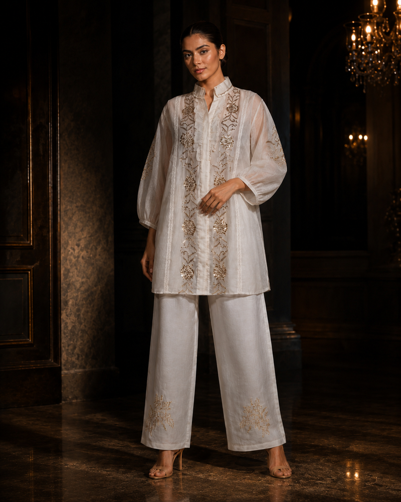 Ivory Mukaish Organza Co-ord Set