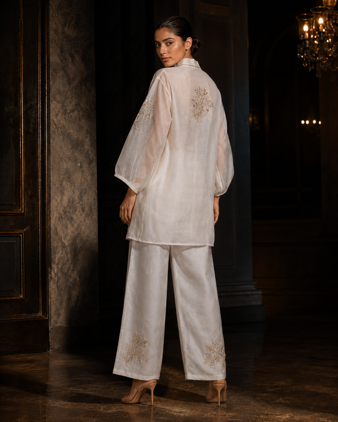 Ivory Mukaish Organza Co-ord Set