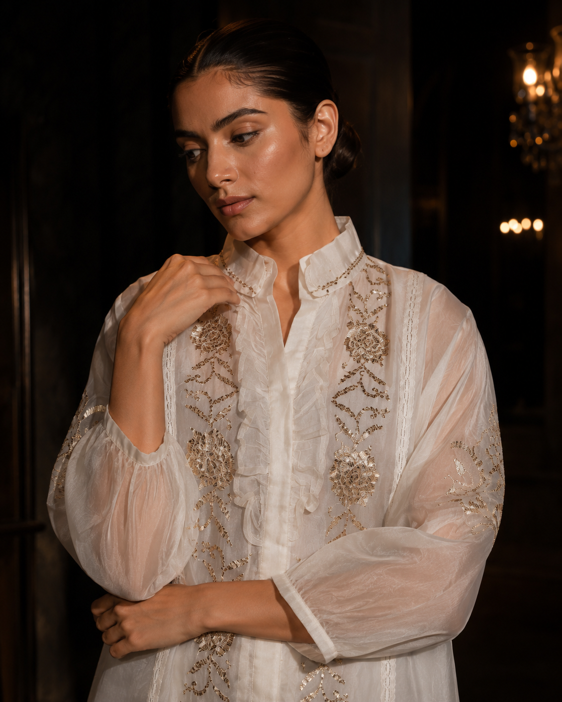 Ivory Mukaish Organza Co-ord Set