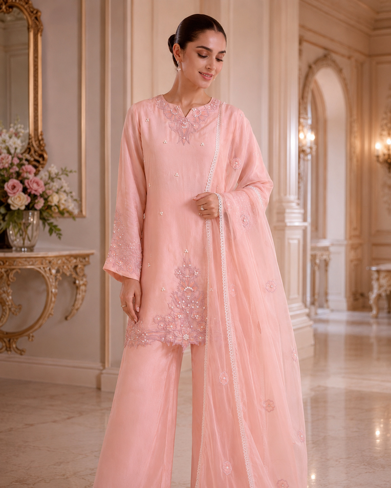 Peach Bloom Crepe Co-ord Set