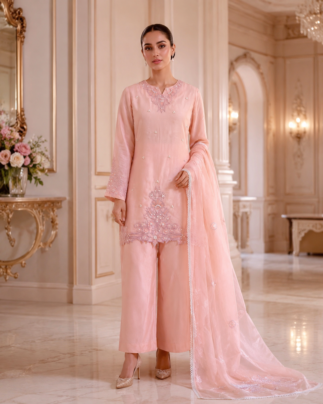 Peach Bloom Crepe Co-ord Set