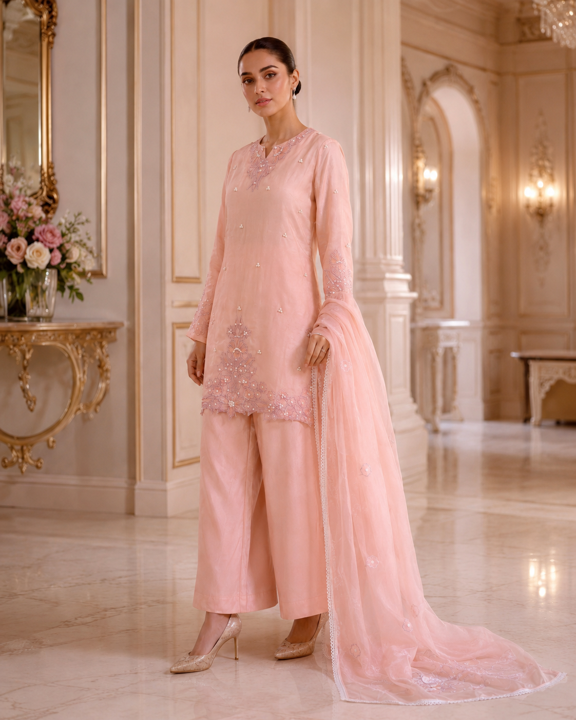 Peach Bloom Crepe Co-ord Set