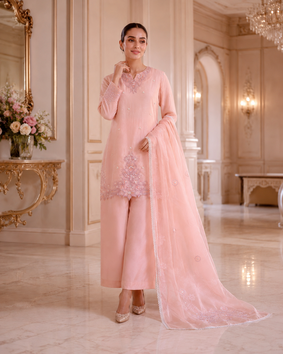 Peach Bloom Crepe Co-ord Set