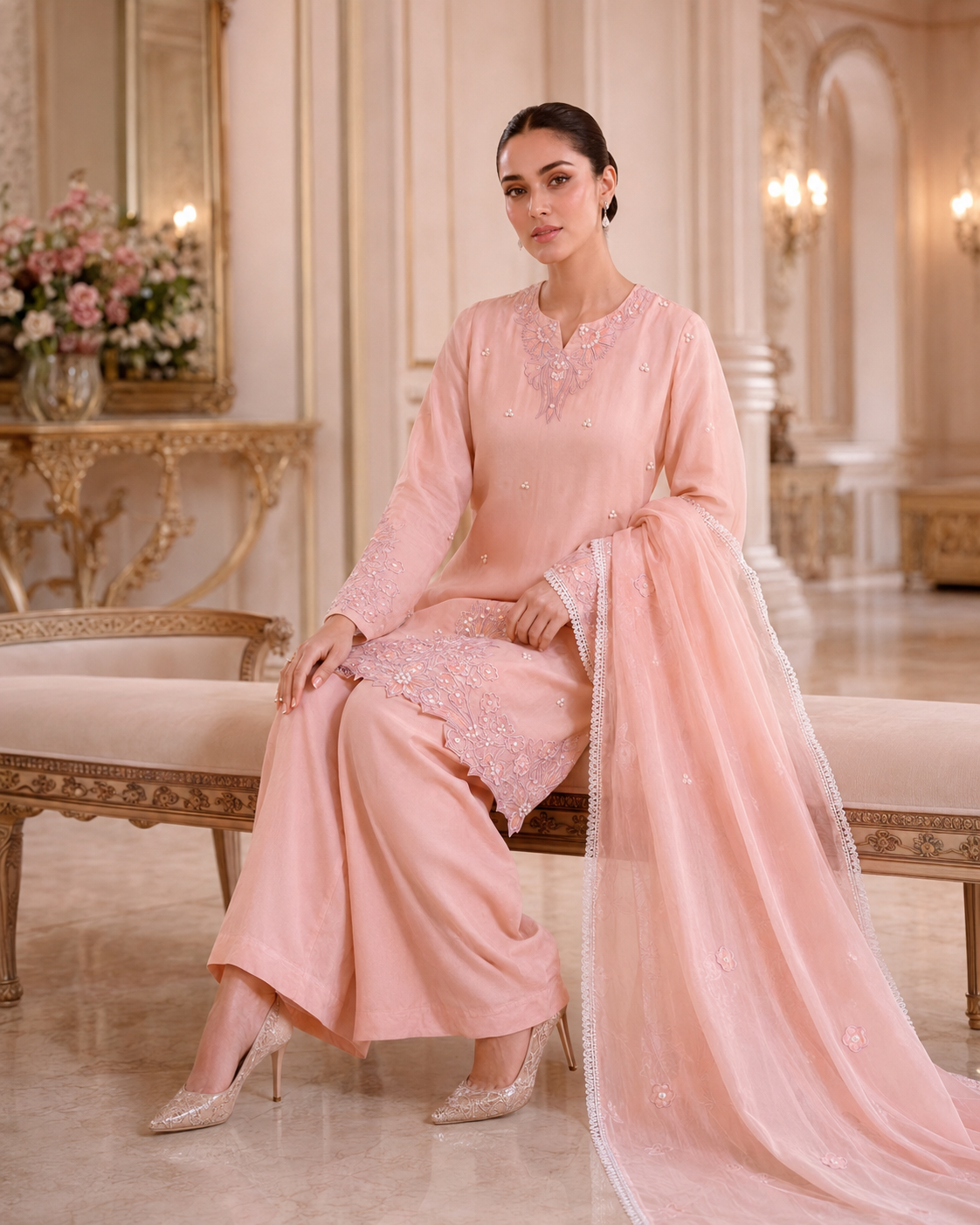 Peach Bloom Crepe Co-ord Set