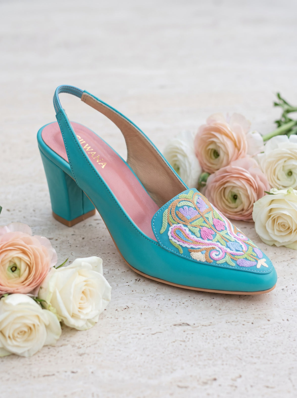 Teal Floral Aari Heels