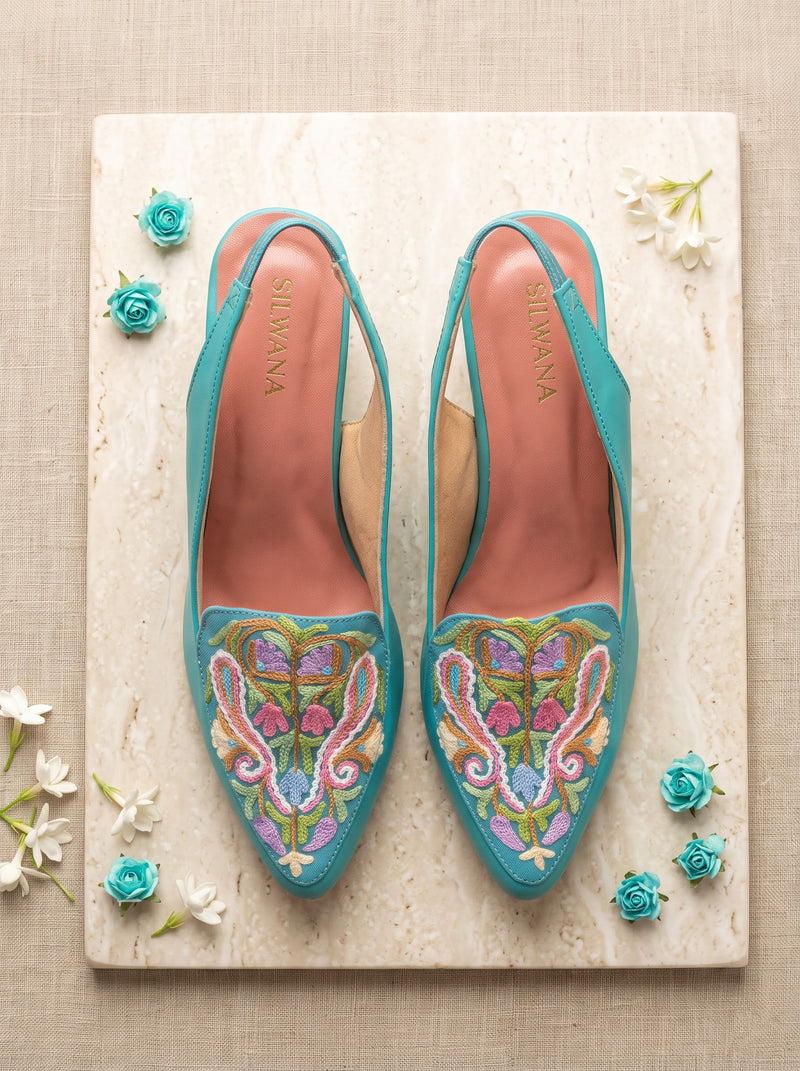 Turquoise Multi Floral Aari Heel — product detail