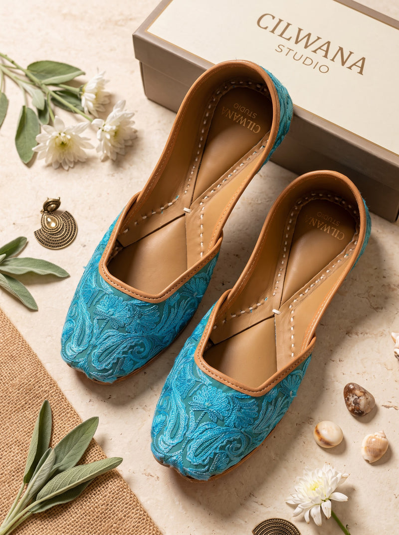 Blue Multi Floral Aari Jutti — product detail