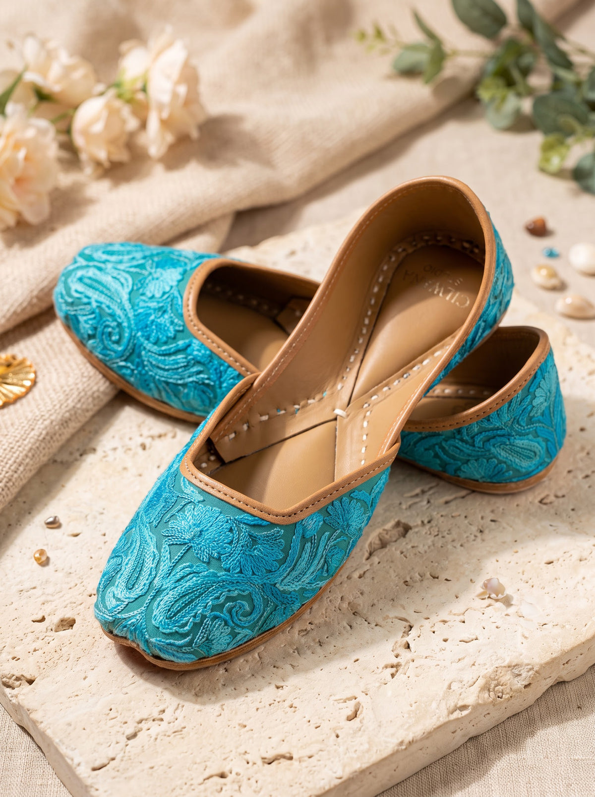 Blue Multi Floral Aari Jutti