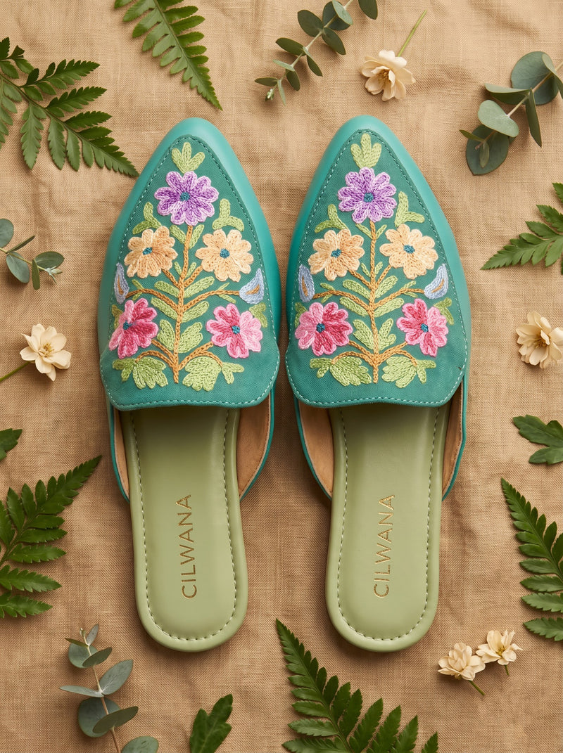 Teal Floral Aari Mules — product detail