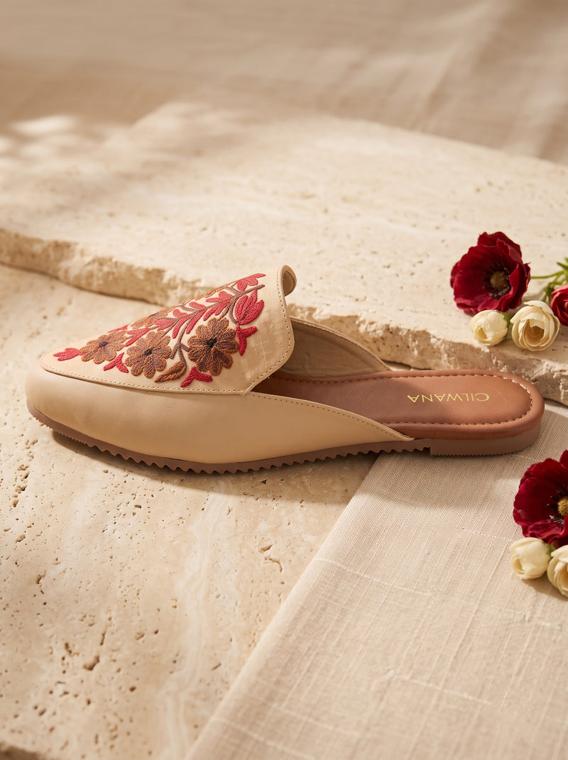 White Floral Aari Mules — product detail