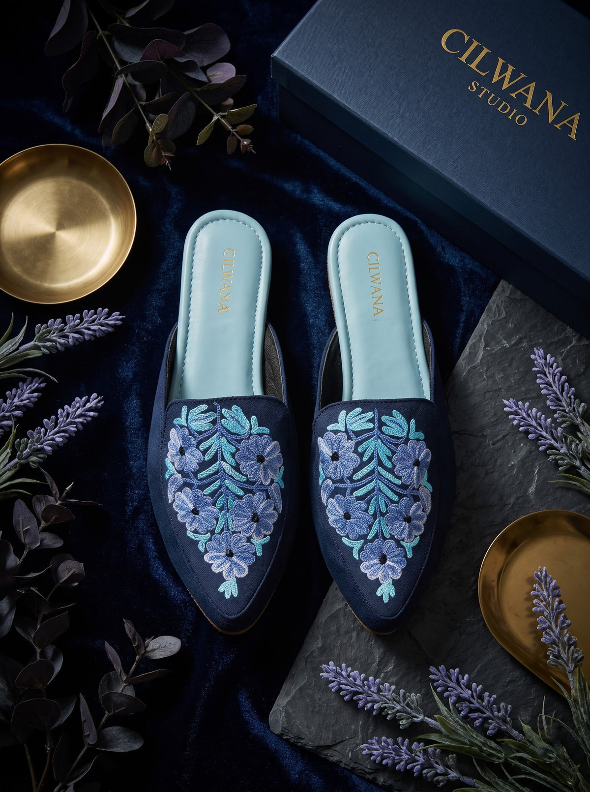 Blue Floral Aari Mules