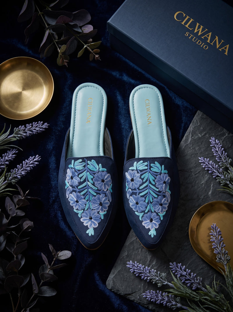 Blue Floral Aari Mules — product detail