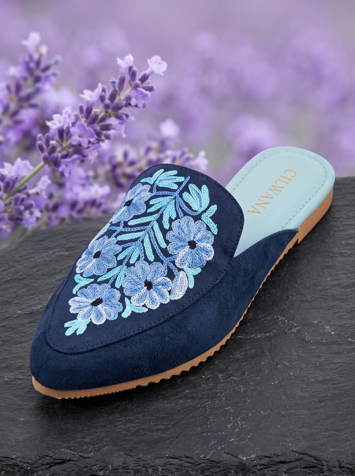 Blue Floral Aari Mules
