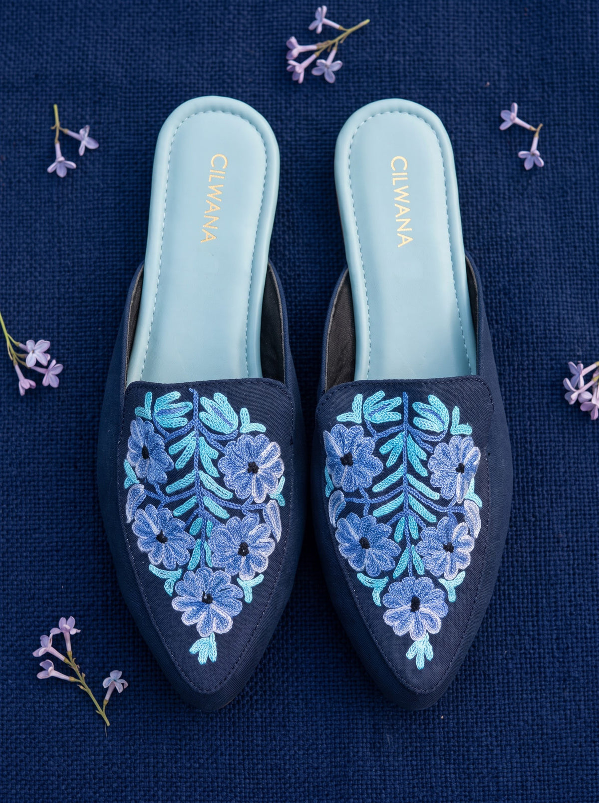 Blue Floral Aari Mules