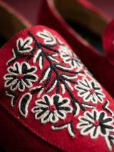 Bright Red Multi Floral Aari Shoes
