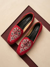 Bright Red Multi Floral Aari Shoes