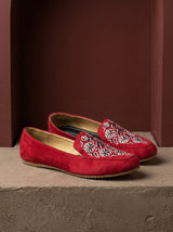 Bright Red Multi Floral Aari Shoes