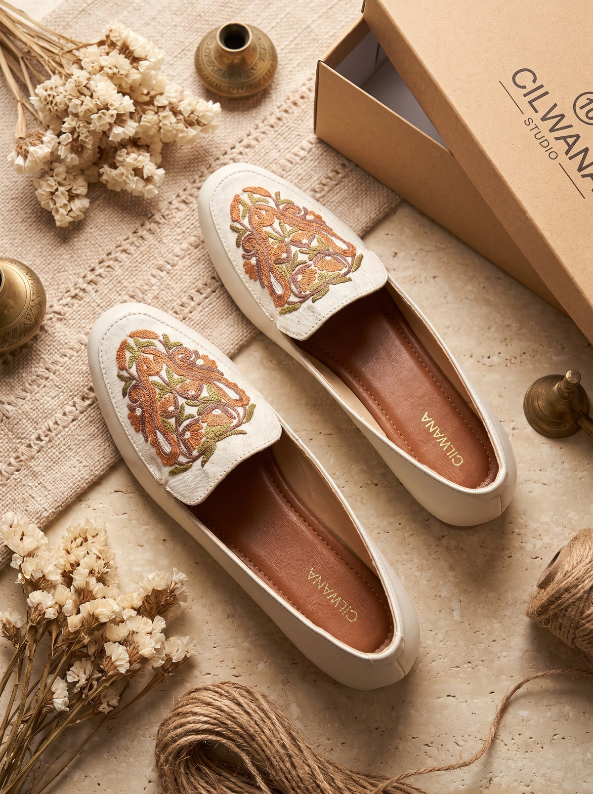 White Brown Aari Shoes
