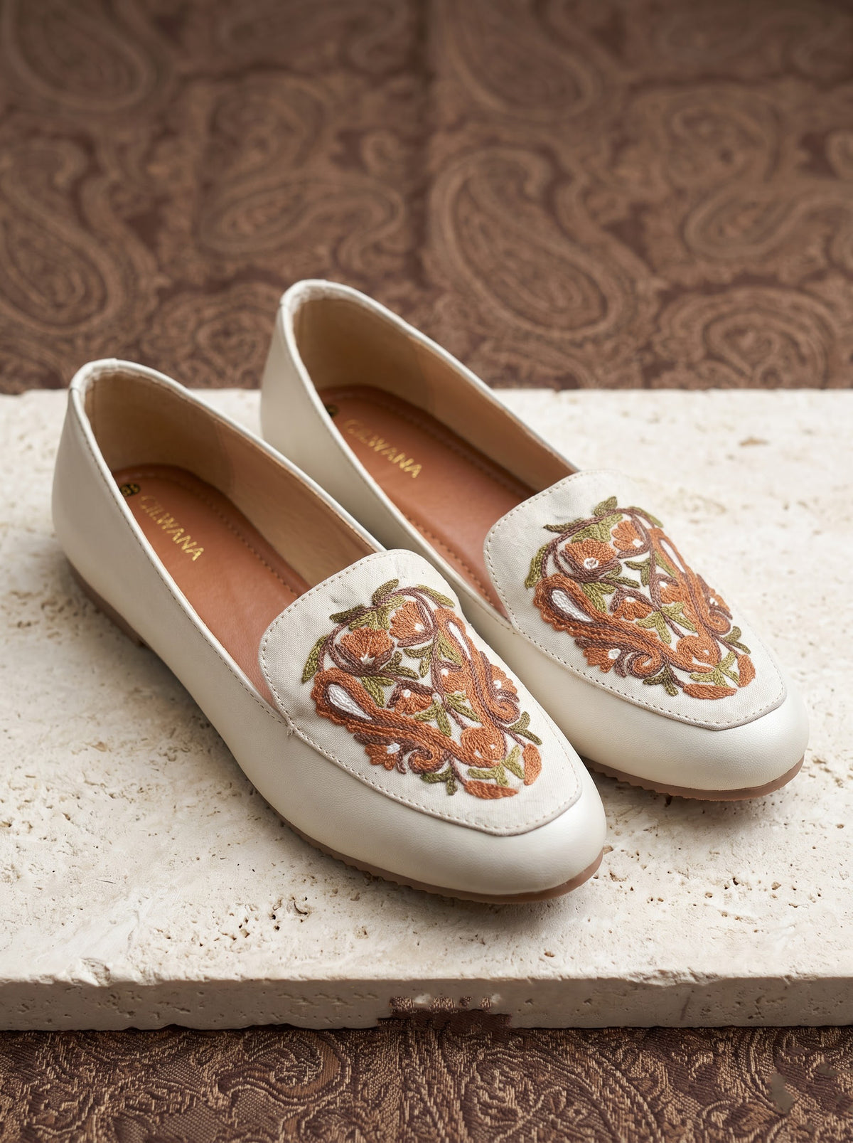 White Brown Aari Shoes